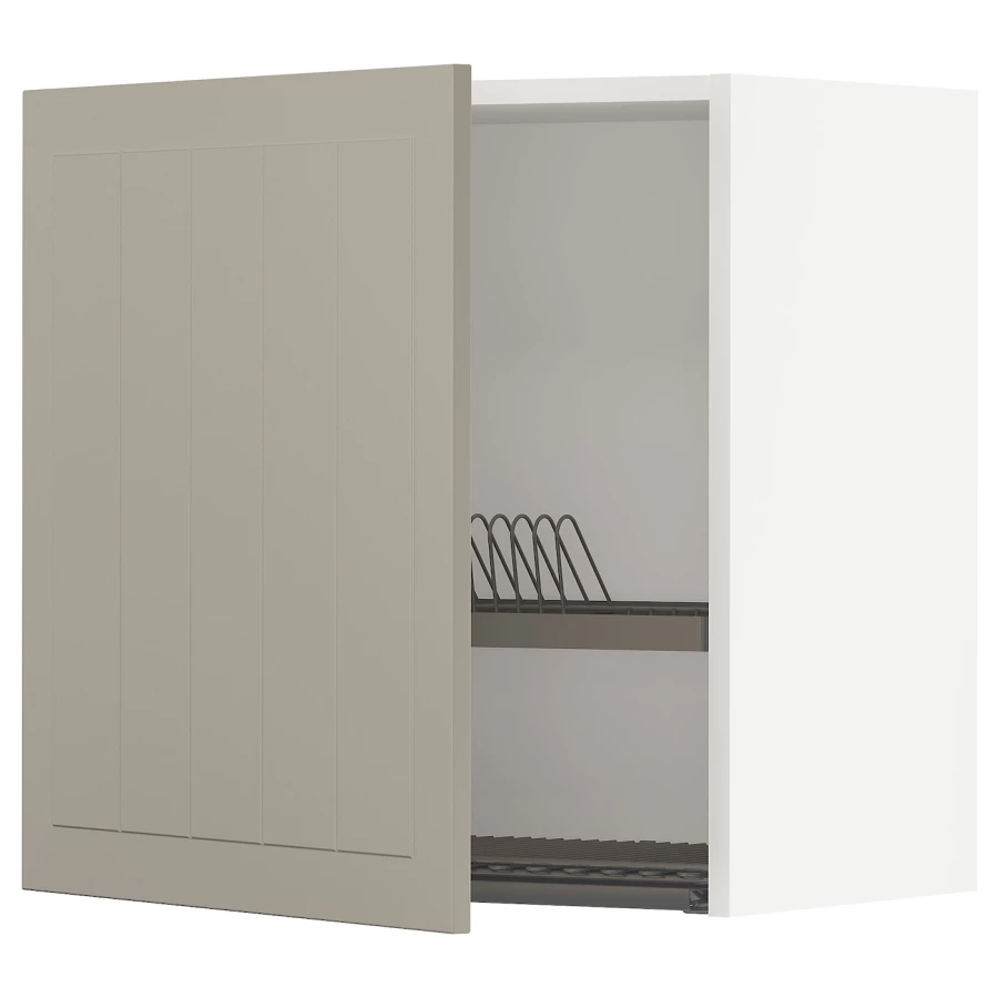 Навесной шкаф с сушилкой - METOD IKEA/ МЕТОД ИКЕА, 60х60 см, белый/светло-коричневый и (изображение №1)