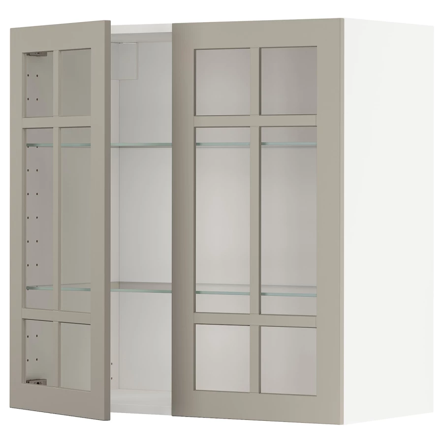 Шкаф и 2 стеклянные двери -  METOD IKEA/ МЕТОД ИКЕА, 80х80 см, белый/бежевый (изображение №1)