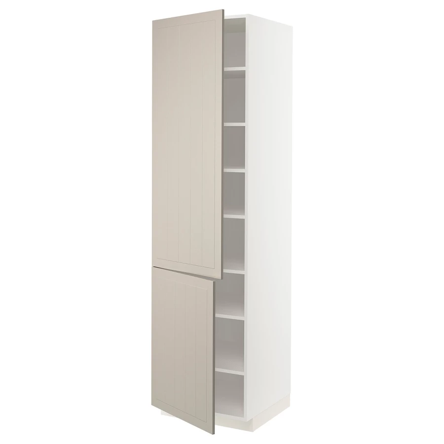 Высокий кухонный шкаф с полками - IKEA METOD/МЕТОД ИКЕА, 220х60х60 см, белый/бежевый (изображение №1)