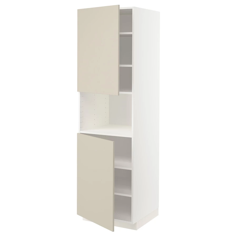 Высокий кухонный шкаф с полками - IKEA METOD/МЕТОД ИКЕА, 200х60х60 см, белый/бежевый (изображение №1)