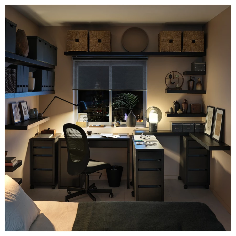 Письменный стол с ящиком - IKEA MICKE, 105x50 см,  черно-кричневый, МИККЕ ИКЕА (изображение №4)