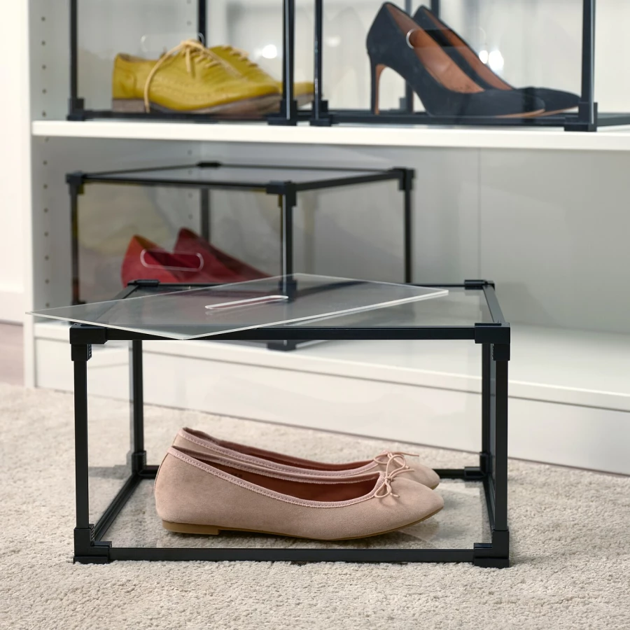 Коробка для обуви - SKUFFEN IKEA/СКУФФЕН ИКЕА 36х29х21 см, черный/стекло (изображение №6)