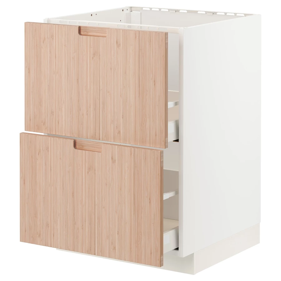 Напольный кухонный шкаф  - IKEA METOD MAXIMERA, 88x62x60см, белый/светлый бамбук, МЕТОД МАКСИМЕРА ИКЕА (изображение №1)