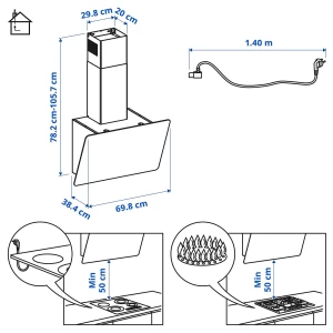 Второе фото. Вытяжка настенная- FINSMAKARE IKEA/ ФИНСМАКАРЕ ИКЕА, 70 см, черный
