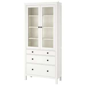 Шкаф со стеклянными дверцами - IKEA HEMNES/ХЕМНЭС ИКЕА, 90x197х37 см, белый,