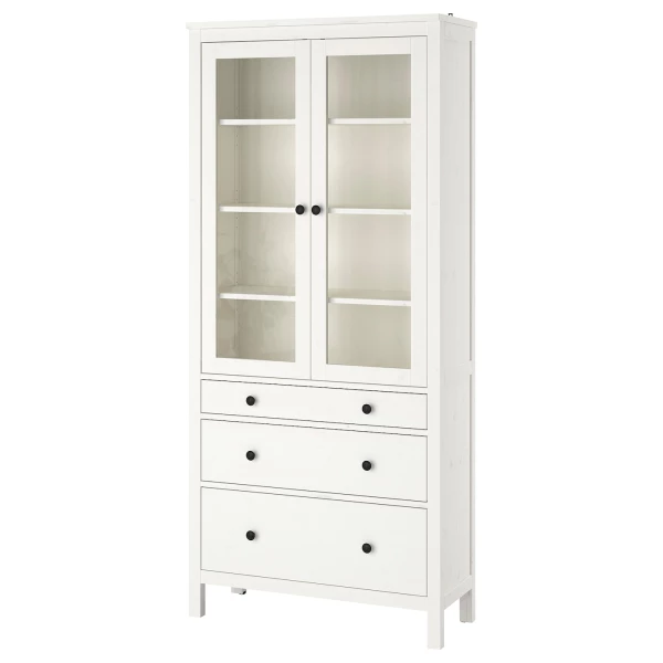 Шкаф со стеклянными дверцами - IKEA HEMNES/ХЕМНЭС  ИКЕА, 90x197х37 см, белый,