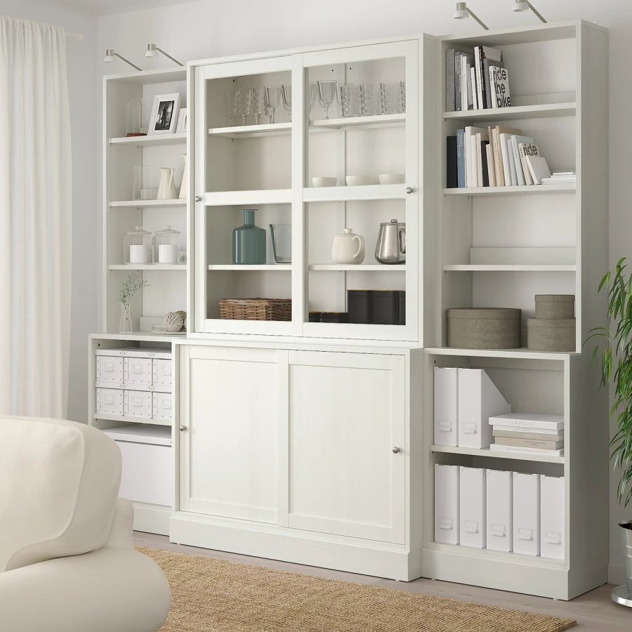 Комбинация раздвижных стеклянных дверей - IKEA HAVSTA/ХАВСТА ИКЕА, 212х47х243 см, белый (изображение №2)