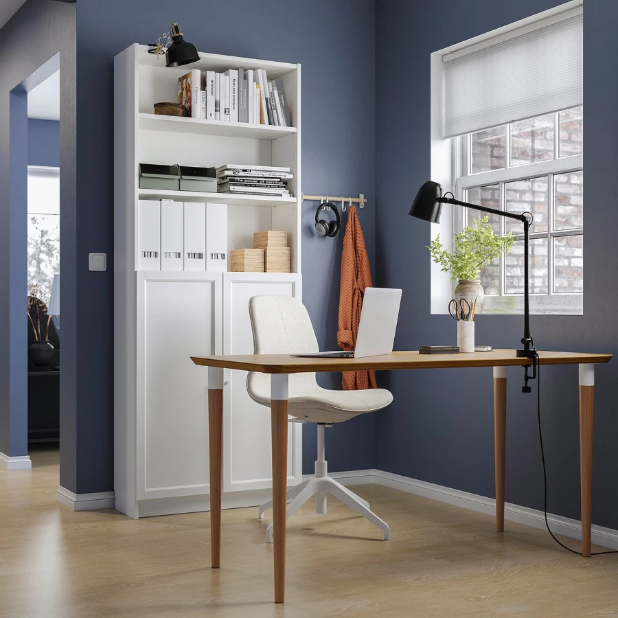 Письменный стол - IKEA ANFALLARE/HILVER, 140х65 см, бамбук/белый, АНФАЛЛАРЕ/ХИЛВЕР ИКЕА (изображение №5)