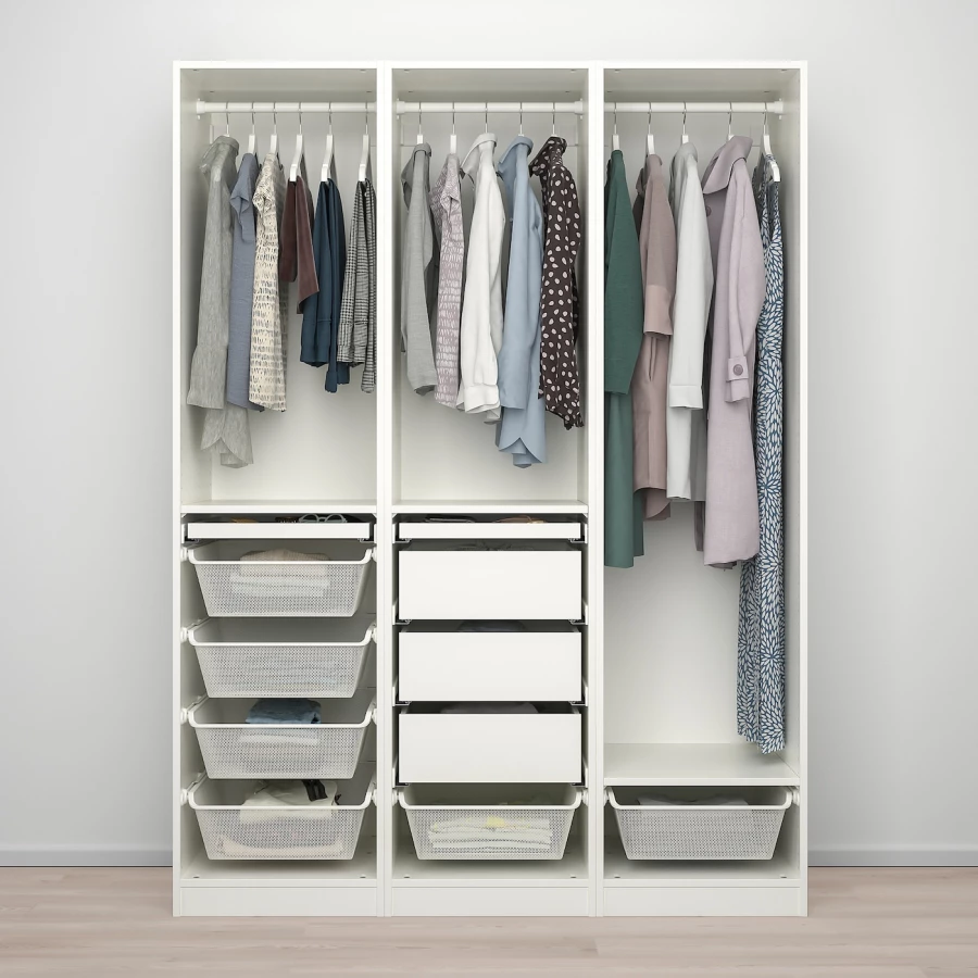 Платяной шкаф - IKEA PAX/FARDAL/ПАКС/ФАРДАЛЬ ИКЕА, 150x60x201 см, белый / глянцевый светло-серый (изображение №2)