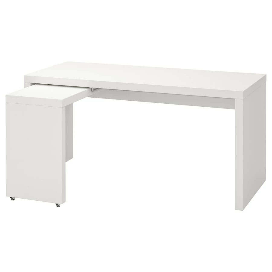 Письменный стол с выдвижной панелью - IKEA MALM/МАЛЬМ ИКЕА, 151х65х73 см, белый (изображение №1)