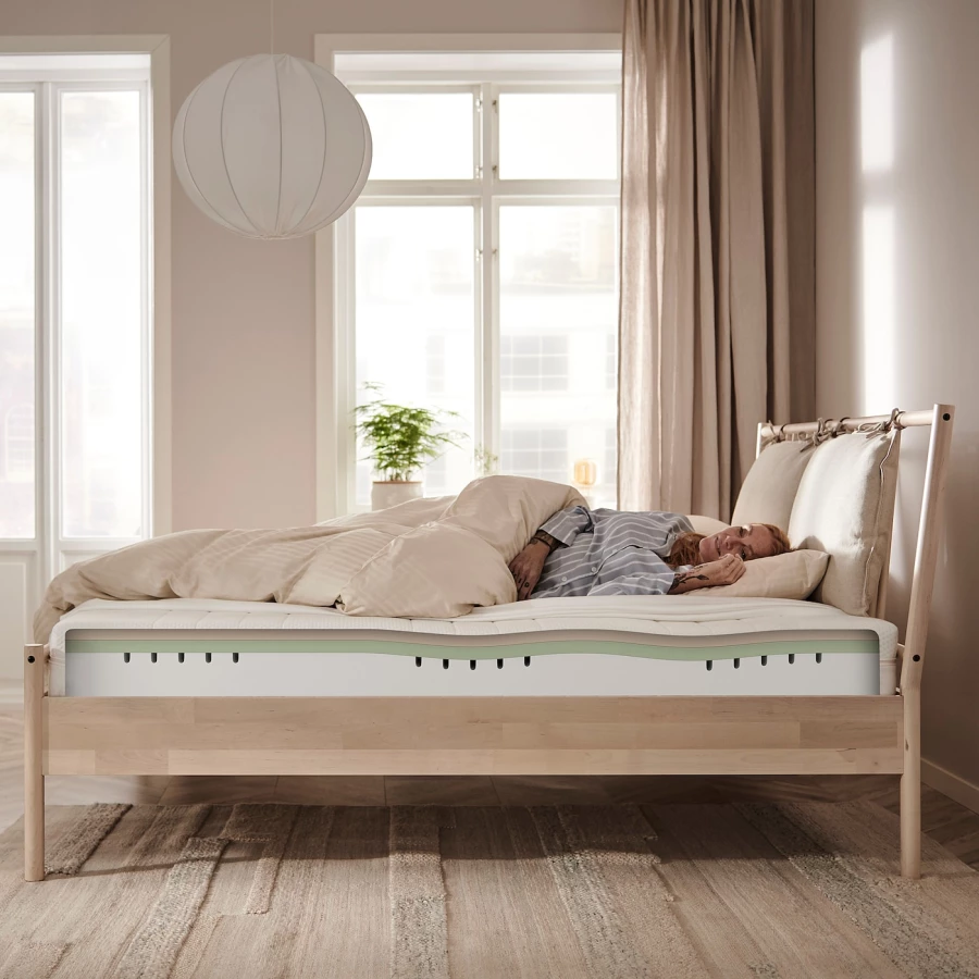 Каркас кровати - IKEA HEMNES, 200х160 см, матрас средне-жесткий, белый, ХЕМНЕС ИКЕА (изображение №14)