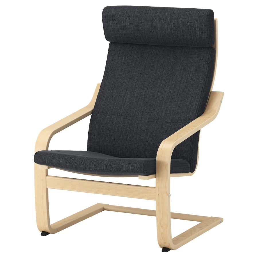 Кресло-качалка и табурет для ног - IKEA POÄNG/POANG/ПОЭНГ ИКЕА, 68х82х100 см, чёрный (изображение №2)