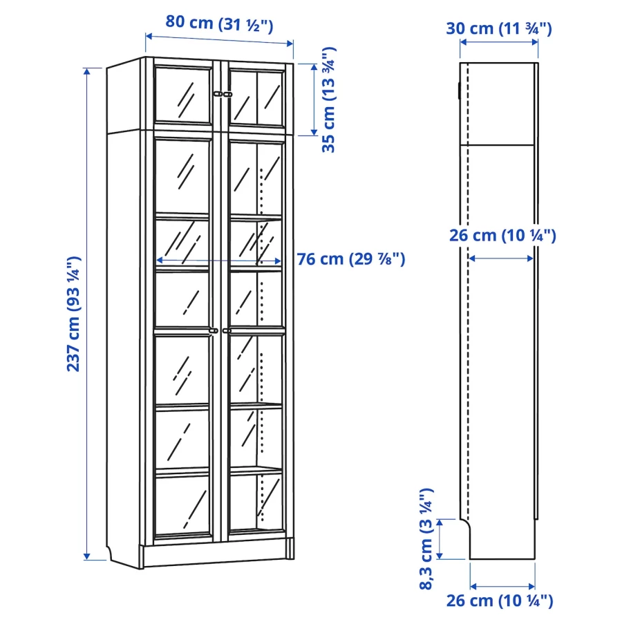 BILLY / OXBERG Книжный шкаф со стеклянной дверью/удлинителем ИКЕА (изображение №5)