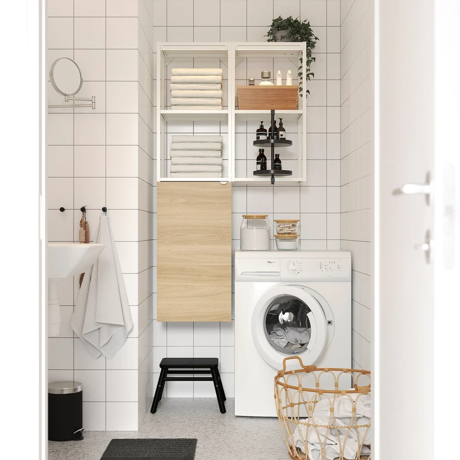 Комбинация для ванной - IKEA ENHET, 80х32х150 см, белый/имитация дуба, ЭНХЕТ ИКЕА (изображение №3)