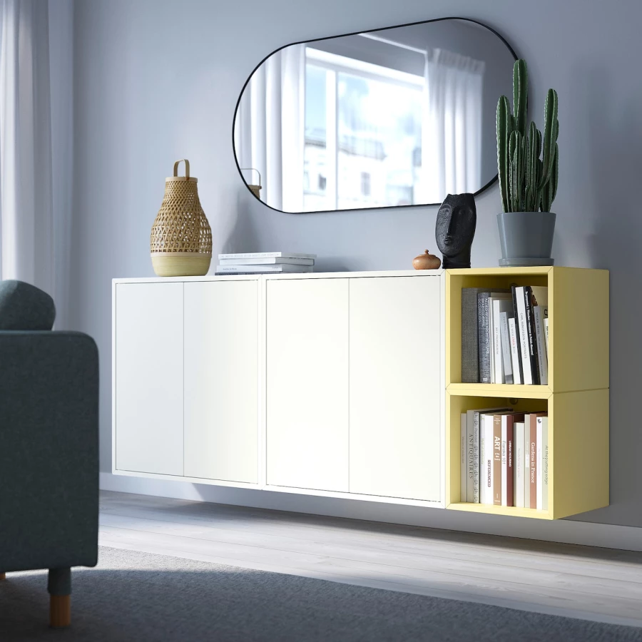 Комбинация для хранения - EKET IKEA/ ЭКЕТ ИКЕА,  175х70 см,   желтый/белый (изображение №2)