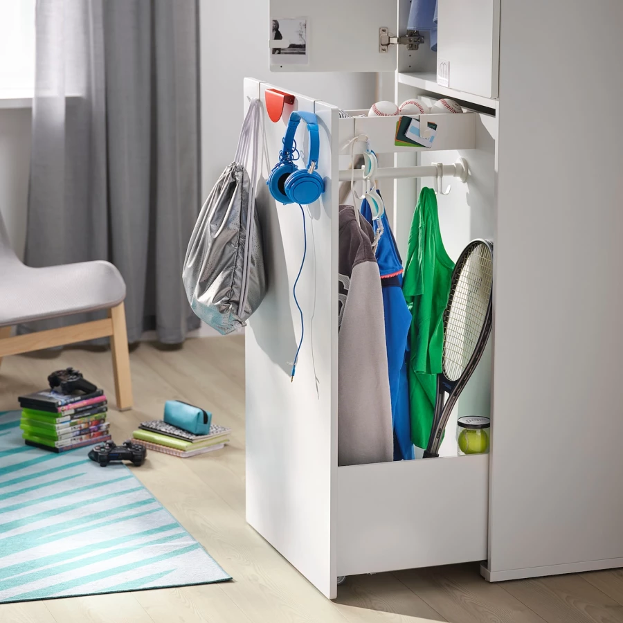 Детская гардеробная комбинация - IKEA PLATSA SMÅSTAD/SMASTAD, 180x57x196см, белый/светло-коричневый, ПЛАТСА СМОСТАД ИКЕА (изображение №3)