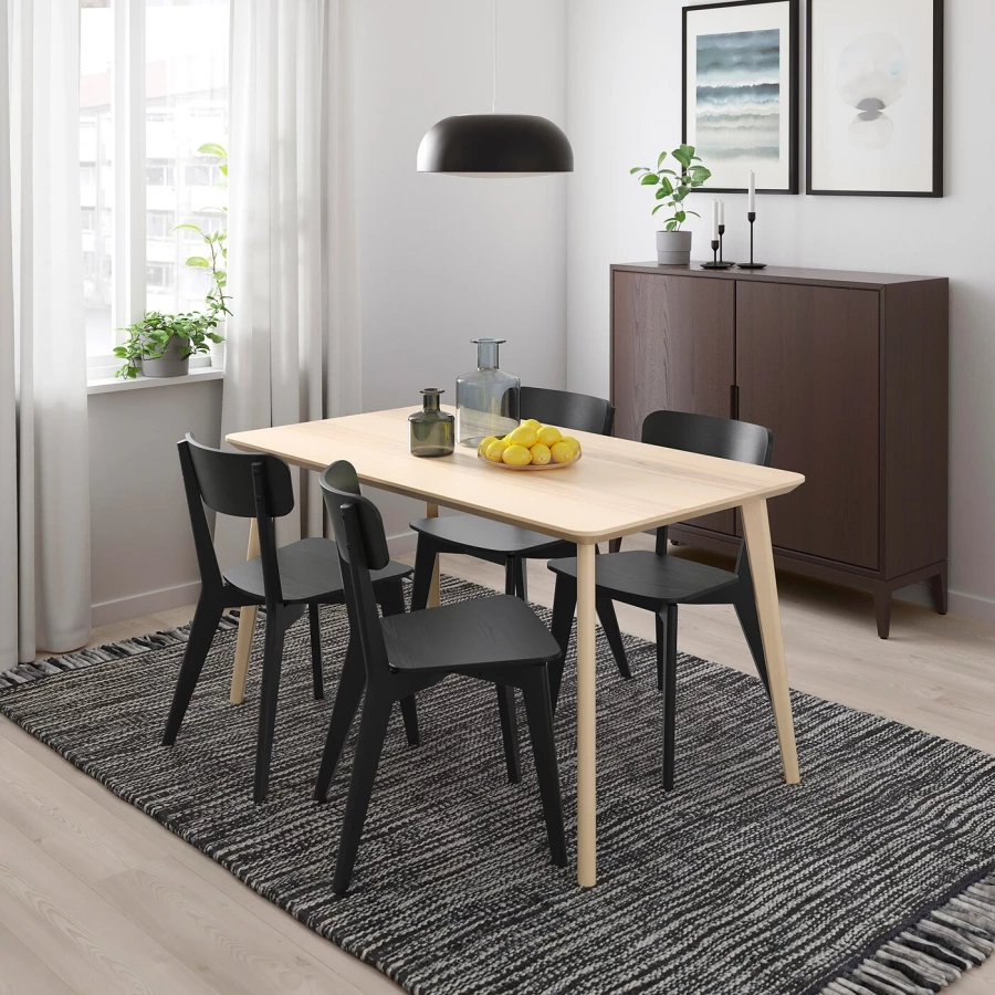 Стол и 4 стула - LISABO / LISABO IKEA/ ЛИСАБО ИКЕА, 140х78х74 см, черный/бежевый (изображение №2)