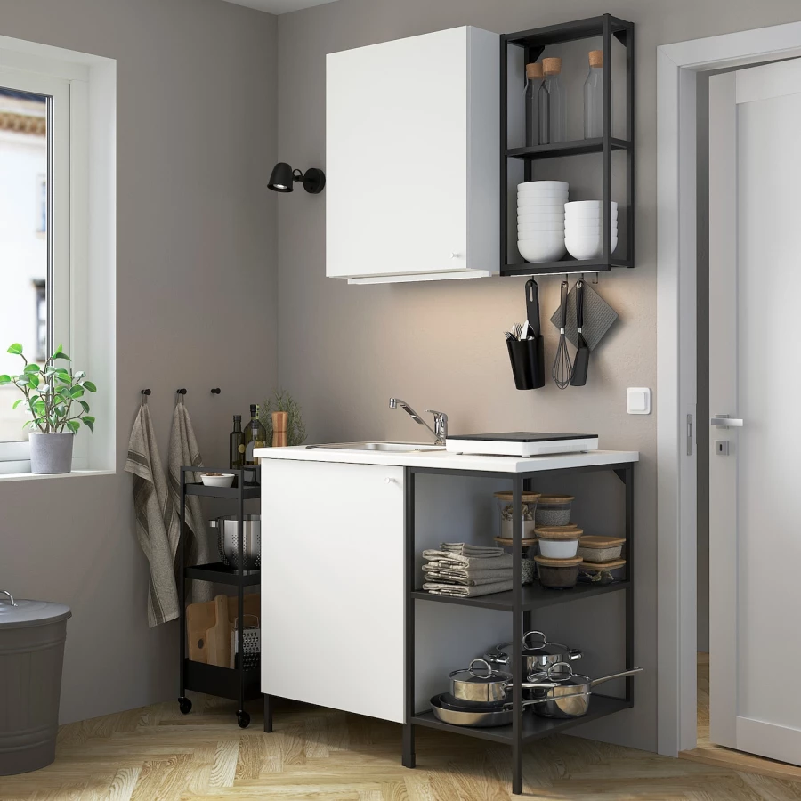 Кухонная комбинация для хранения -  ENHET  IKEA/ ЭНХЕТ ИКЕА, 103х63,5х222 см, белый/черный (изображение №2)