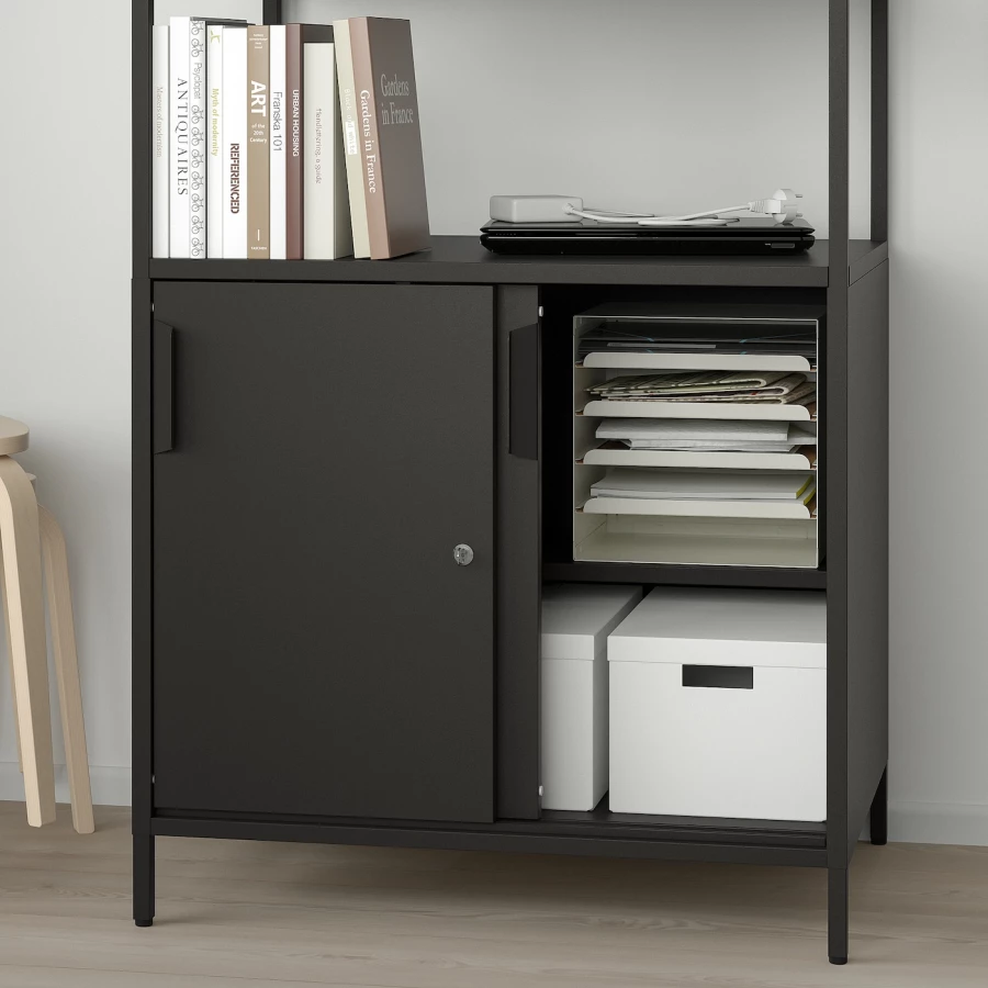 Шкаф с раздвижными дверями - IKEA TROTTEN/ТРОТТЕН ИКЕА, 180х80 см, черный (изображение №9)