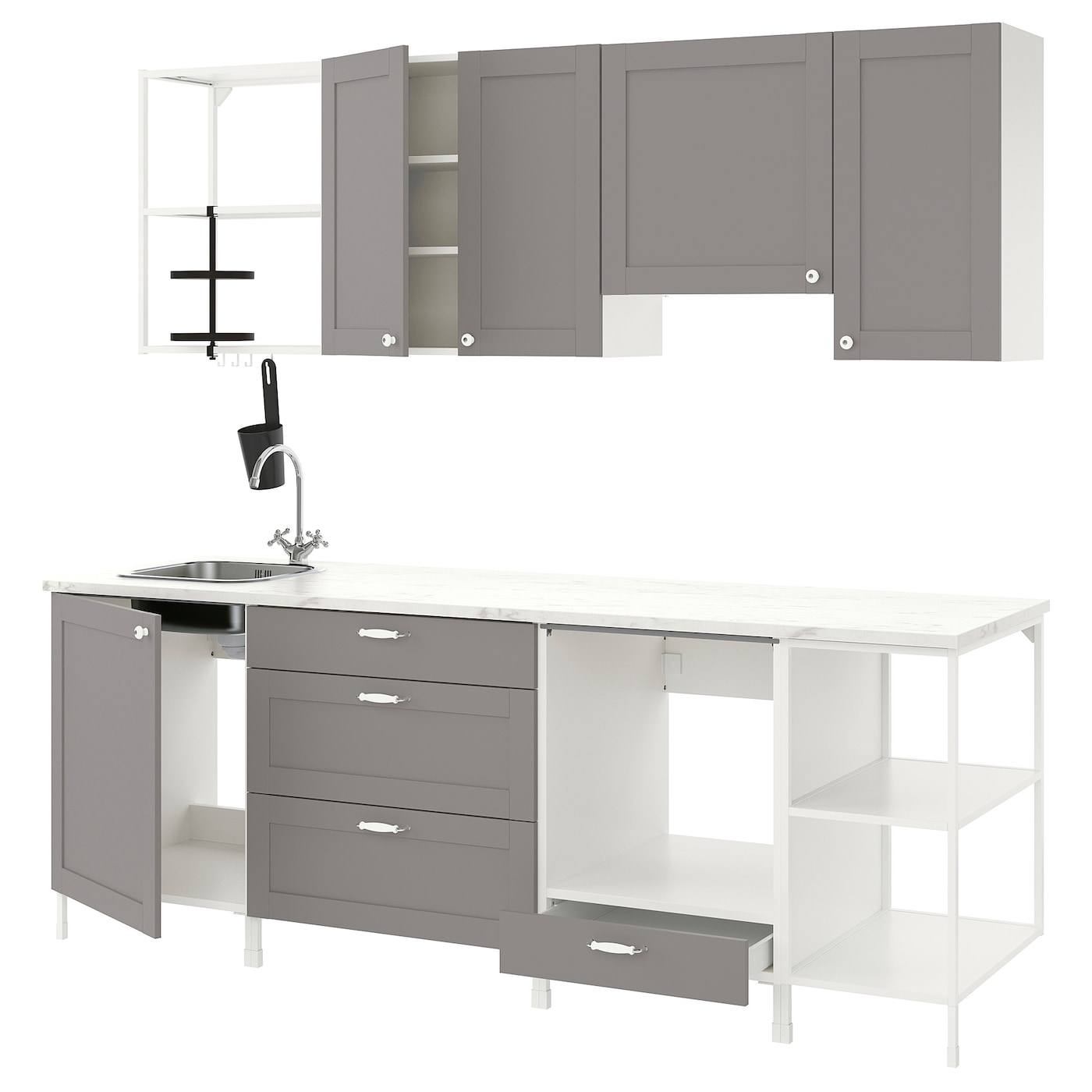 Кухня - ENHET  IKEA/ ЭНХЕТ ИКЕА, 243х222 см, белый/серый