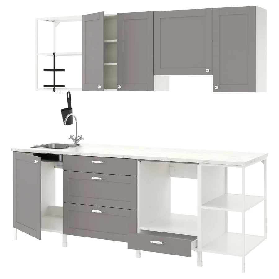 Кухня - ENHET  IKEA/ ЭНХЕТ ИКЕА, 243х222 см, белый/серый (изображение №1)
