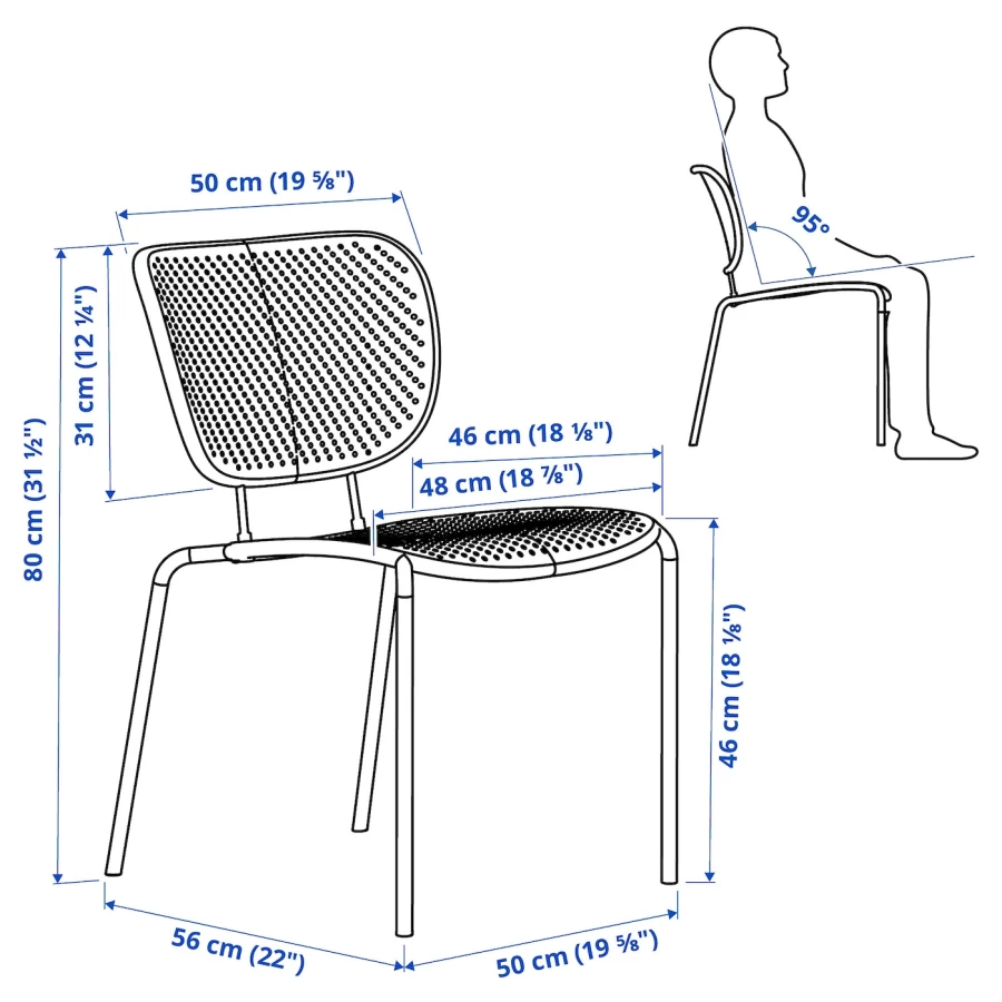 Комплект стол и стул - IKEA DUVSKÄR/DUVSKAR/ ДУВСКАР ИКЕА, 80х57х52 см, коричневый/синий (изображение №7)