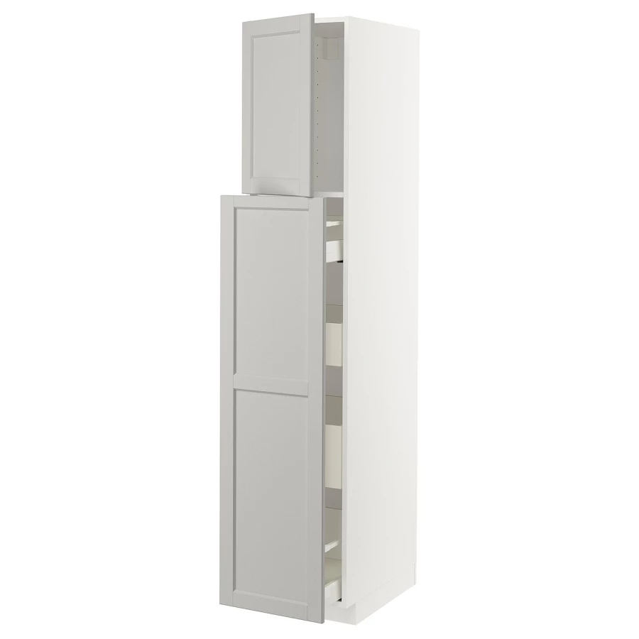Высокий шкаф - IKEA METOD/MAXIMERA/МЕТОД/МАКСИМЕРА ИКЕА, 200х60х40 см, серый/белый (изображение №1)