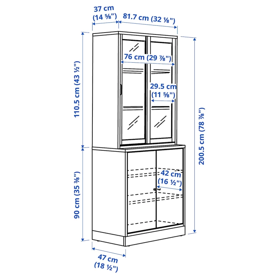 Комбинация с раздвижными стеклянными дверями - IKEA TONSTAD/ТОНСТАД ИКЕА, 200х47х82 см, светло-коричневый (изображение №3)