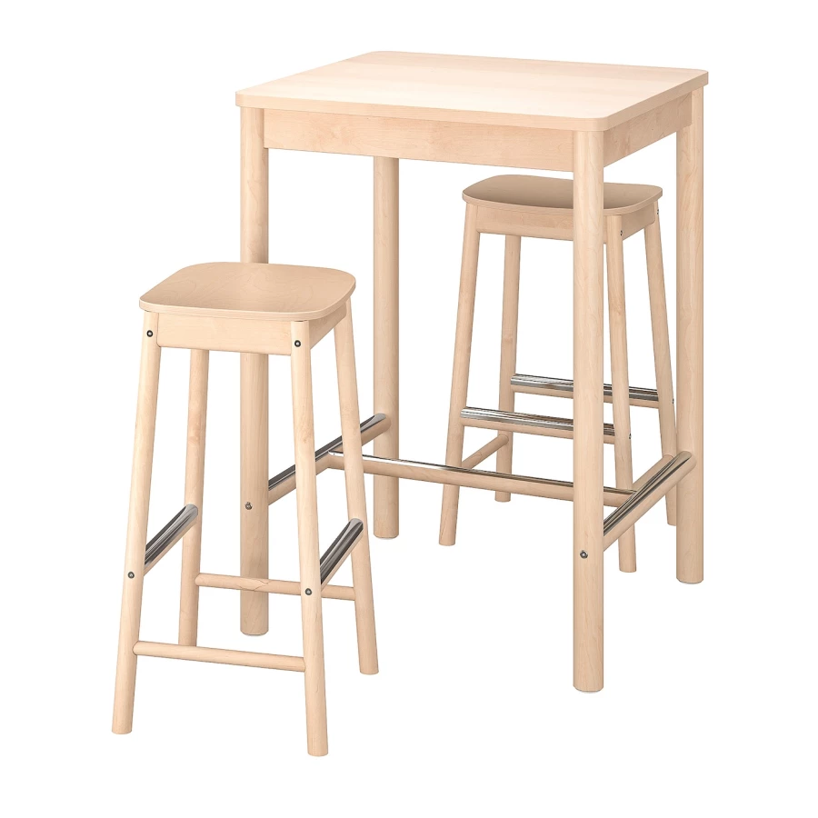 Стол и 2 барных стула - IKEA RÖNNINGE/RОNNINGE/ ИКЕА РЁННИНГЕ, 75х75х105 см, береза (изображение №1)