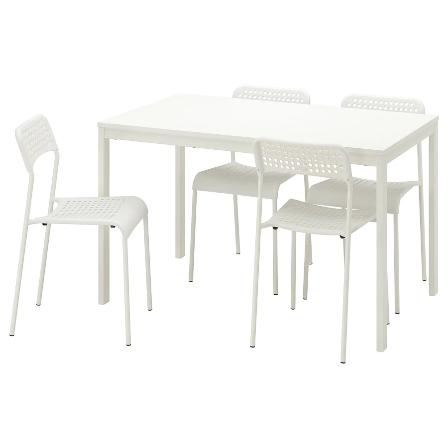Стол и 4 стула - IKEA VANGSTA/ADDE/ВАНГСТА/АДДЕ ИКЕА, 120х180х75 см, белый (изображение №1)