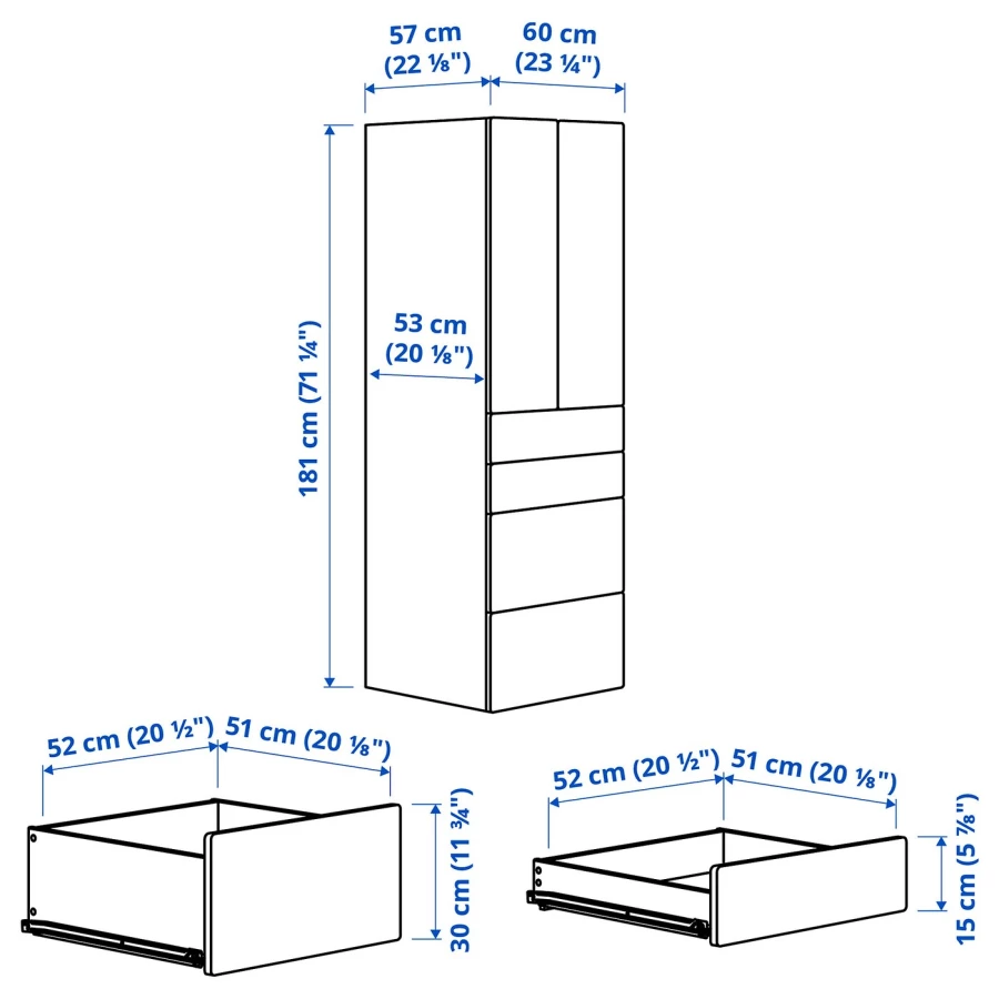 Шкаф детский - IKEA PLATSA/SMÅSTAD/SMASTAD, 60x57x181 см, белый/бирюзовый, ИКЕА (изображение №6)