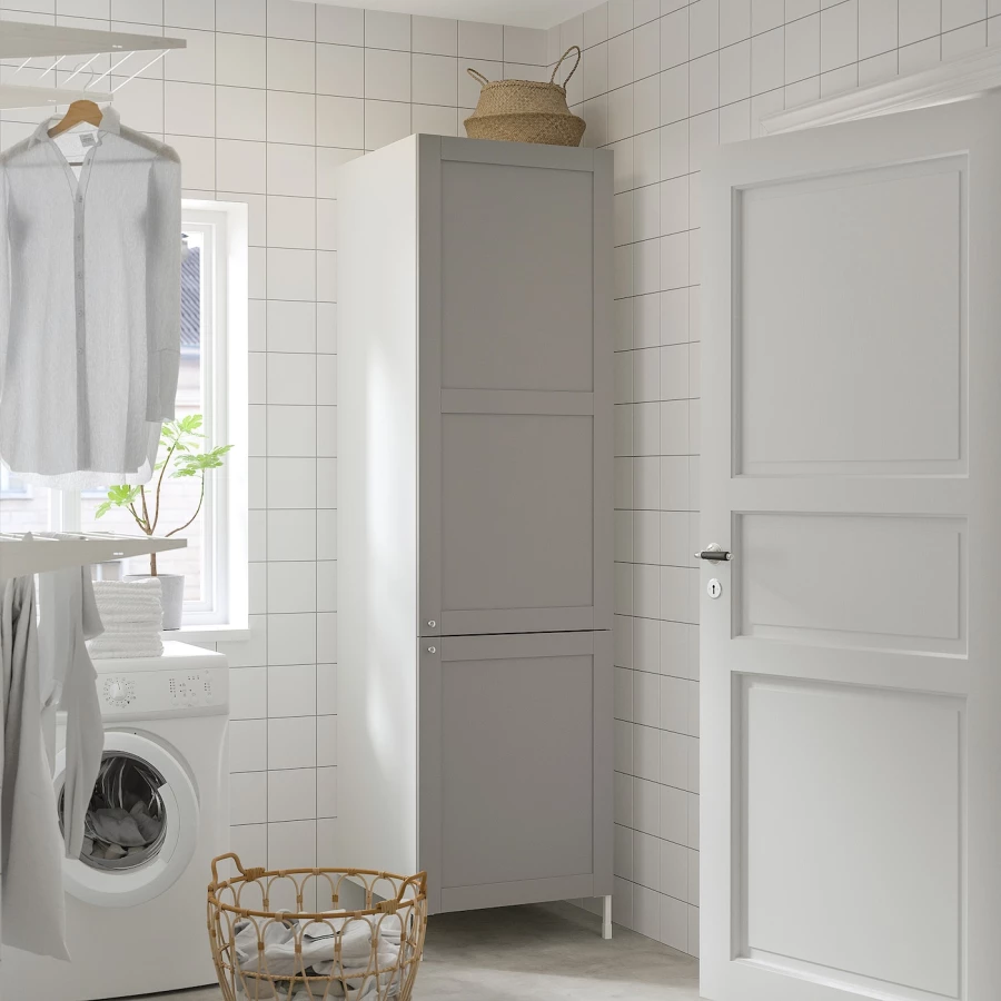 Высокая тумба для ванной - ENHET  IKEA/ЭНХЕТ ИКЕА, 60x62x210 см, белый/серый (изображение №2)
