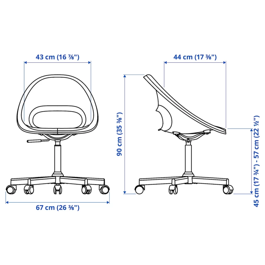 Офисный стул с подушкой - IKEA LOBERGET MALSKÄR/MALSKAR, 67x67x90см, ЛОБЕРГЕТ МАЛСКАР ИКЕА, черный/фиолетовый (изображение №6)