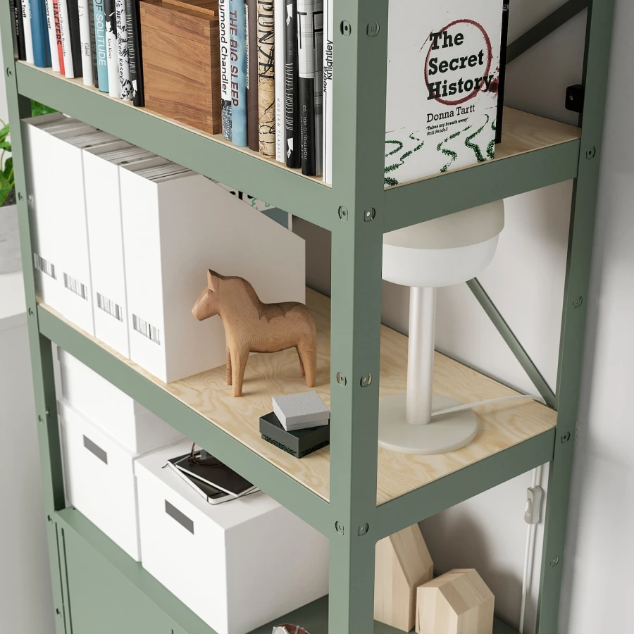 Стеллаж с ящиком - IKEA BROR, 190х40х85 см, серо-зеленый, БРУР ИКЕА (изображение №5)