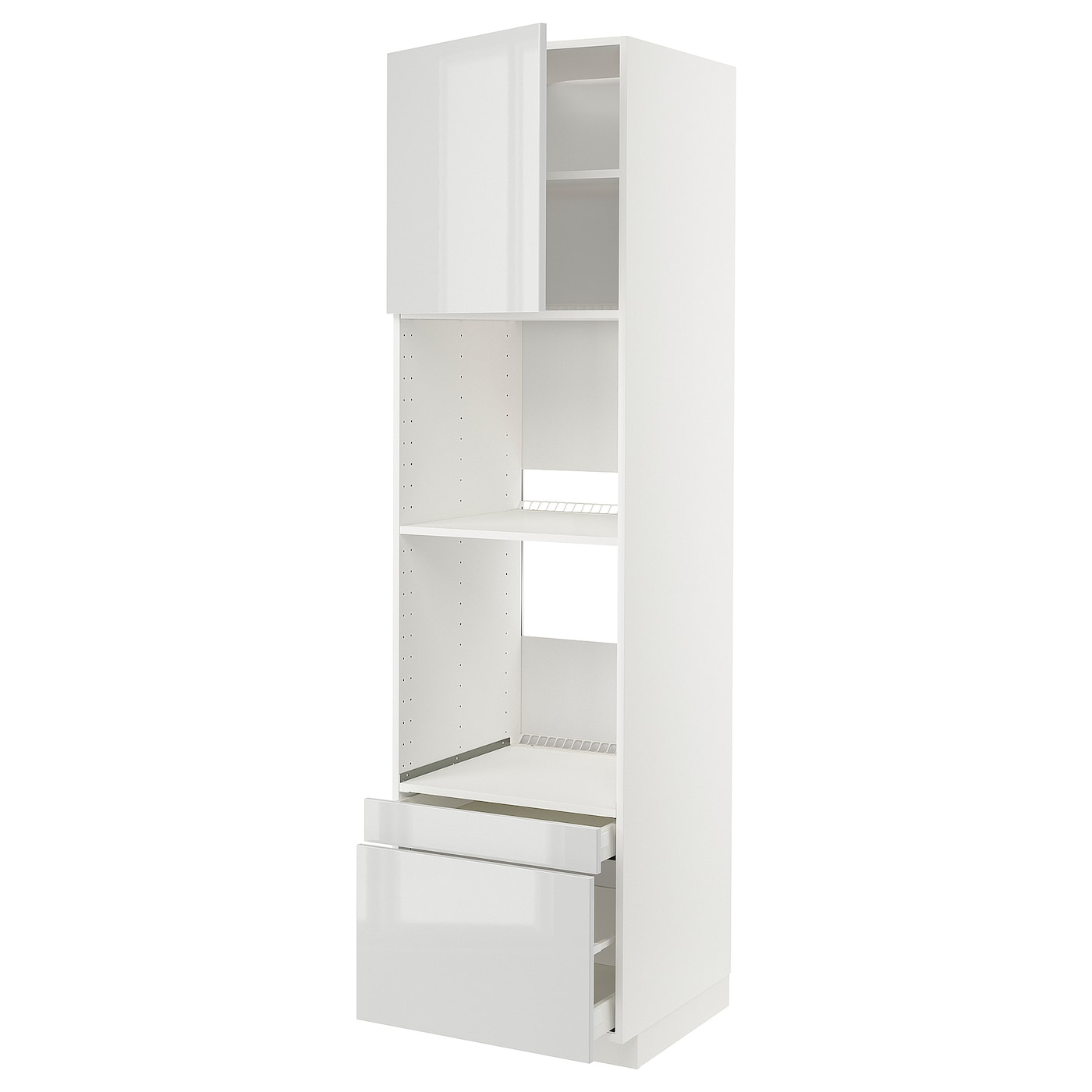Высокий шкаф с ящиками - IKEA METOD/MAXIMERA/МЕТОД/МАКСИМЕРА ИКЕА, 220х60х60 см, белый/светло-серый глянцевый