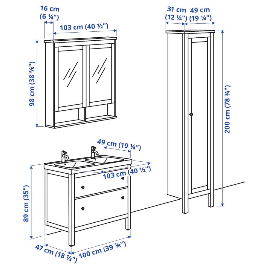 HEMNES / ODENSVIK Мебель для ванной комнаты ИКЕА (изображение №5)