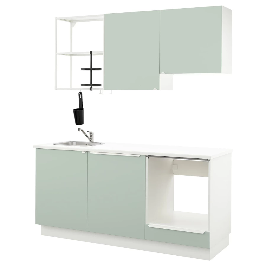 Кухня -  ENHET  IKEA/ ЭНХЕТ ИКЕА, 222х183  см, белый/зеленый (изображение №1)