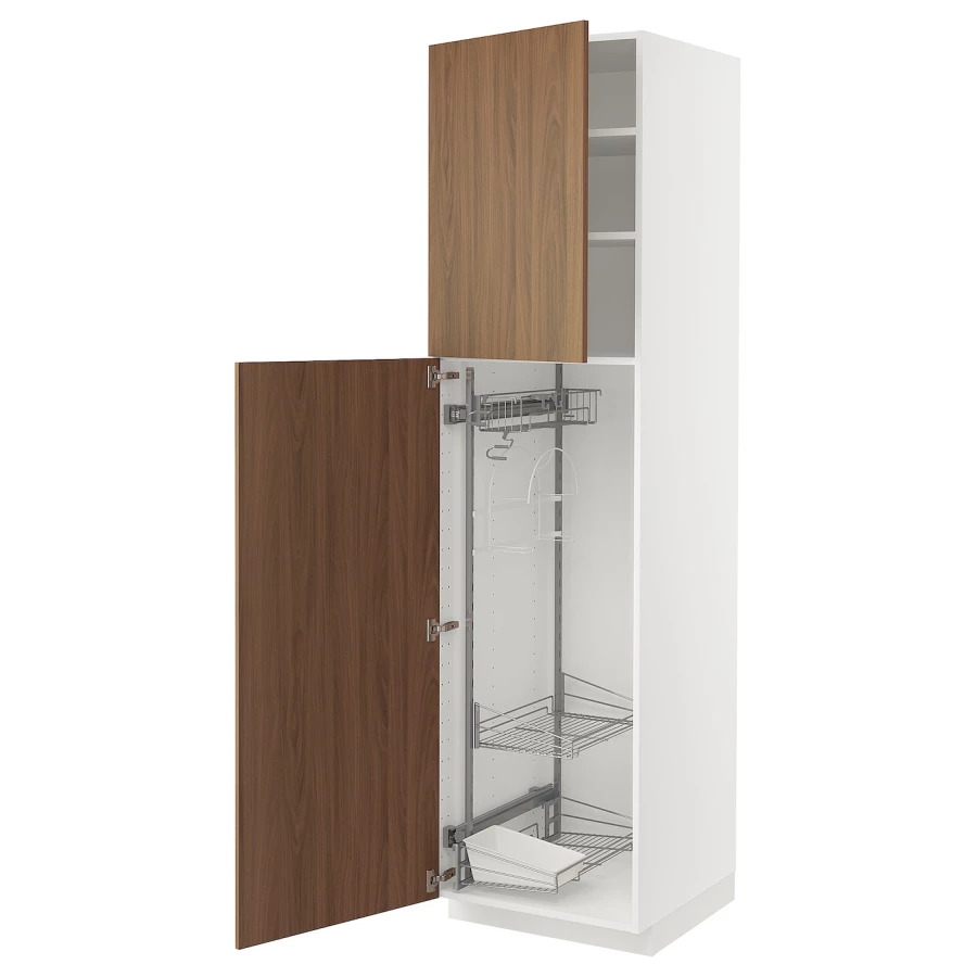 Высокий кухонный шкаф/бытовой - IKEA METOD/МЕТОД ИКЕА, 220х60х60 см, белый/коричневый (изображение №1)