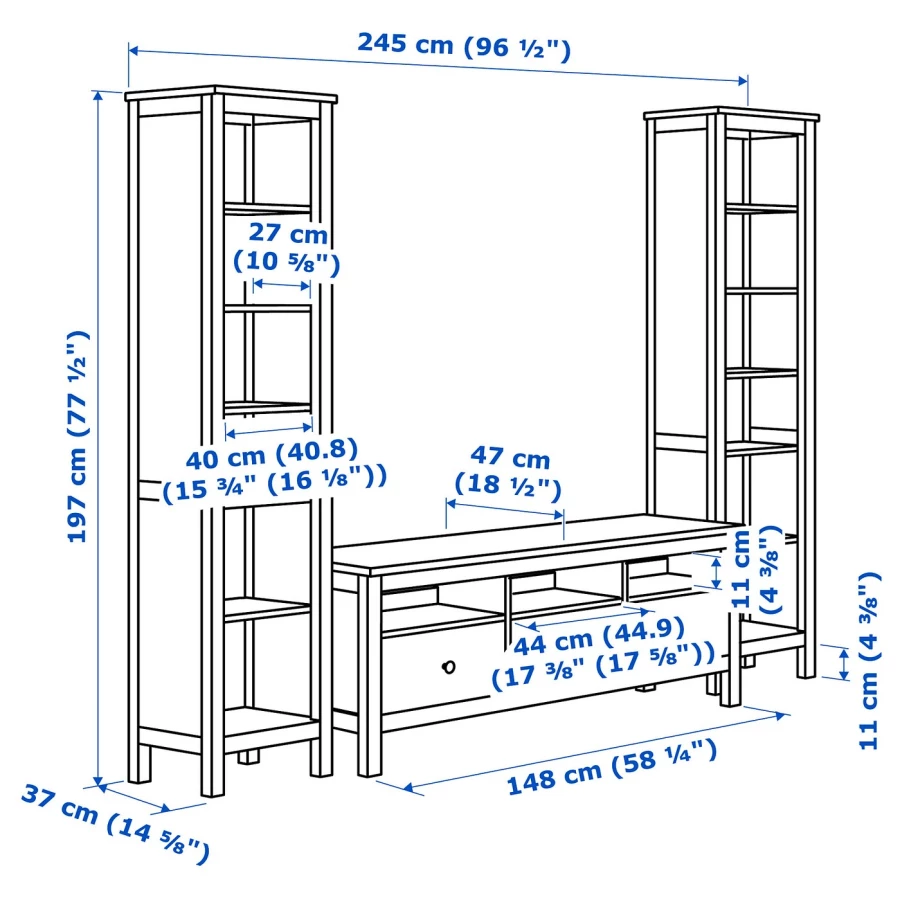 Тумба под телевизор - IKEA HEMNES, 49x197 cm, белый, Хемнэс ИКЕА (изображение №4)