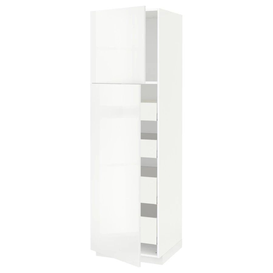 Высокий шкаф с ящиками - IKEA METOD/MAXIMERA/МЕТОД/МАКСИМЕРА ИКЕА, 200х60х60 см, белый глянцевый (изображение №1)