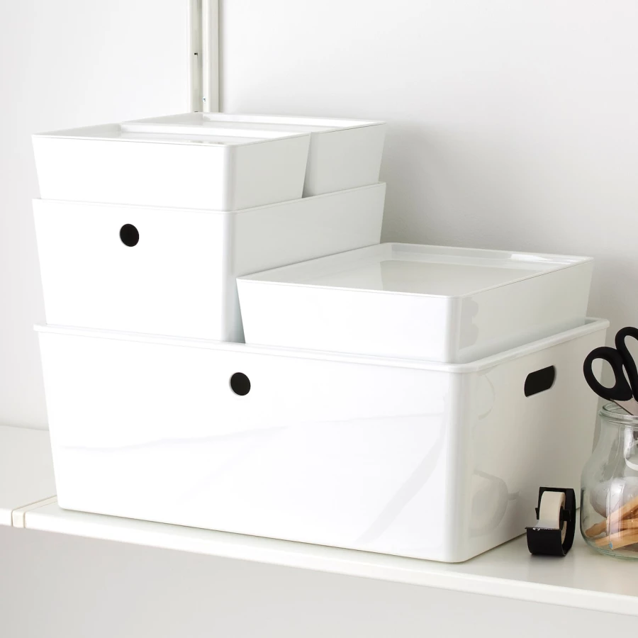 Коробка с крышкой - KUGGIS IKEA/  КУГГИС ИКЕА, 18x26x8 см, белый (изображение №6)