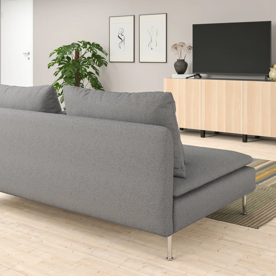 3-местный диван и шезлонг - IKEA SÖDERHAMN/SODERHAMN, 99x291см, серый/светло-серый, СЕДЕРХАМН ИКЕА (изображение №3)