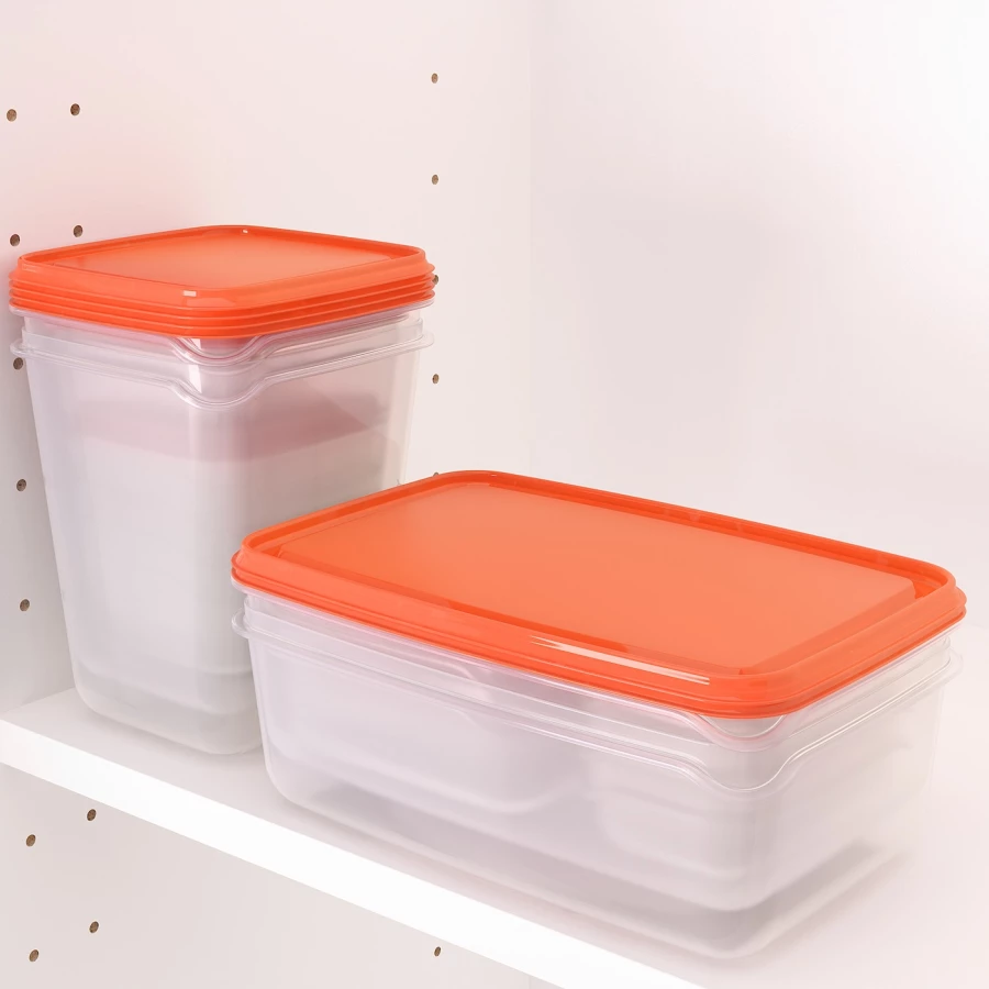 Набор контейнеров для продуктов с крышкой, 17 шт. - IKEA PRUTA, оранжевый/прозрачный, ПРУТА ИКЕА (изображение №3)