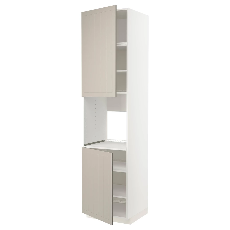 Высокий кухонный шкаф с полками - IKEA METOD/МЕТОД ИКЕА, 240х60х60 см, белый/бежевый (изображение №1)