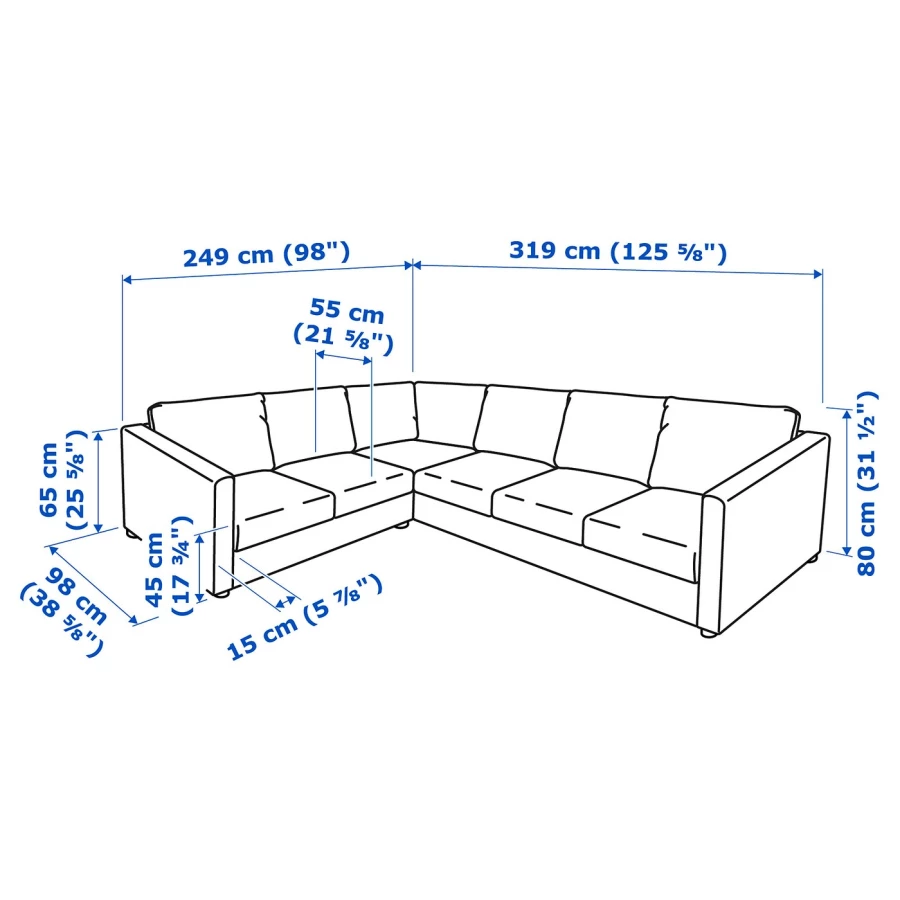 5-местный угловой диван - IKEA VIMLE, 319/249х98х80 см, черный, кожа, ВИМЛЕ ИКЕА (изображение №7)