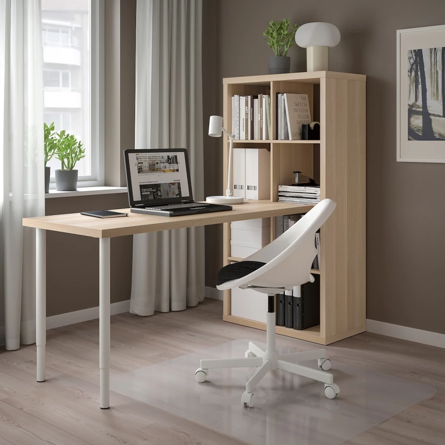 Письменный стол и стеллаж - IKEA KALLAX/LAGKAPTEN/КАЛЛАКС/ЛАГКАПТЕН ИКЕА, 140х60 см, 76.5х39х146.5 см, под беленый дуб/белый (изображение №2)