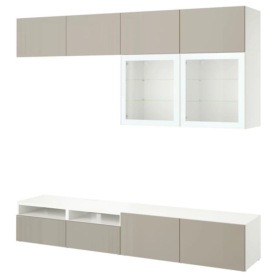 Комбинация для хранения ТВ - IKEA BESTÅ/BESTA, 231x42x240см, белый/светло-коричневый, БЕСТО ИКЕА (изображение №1)