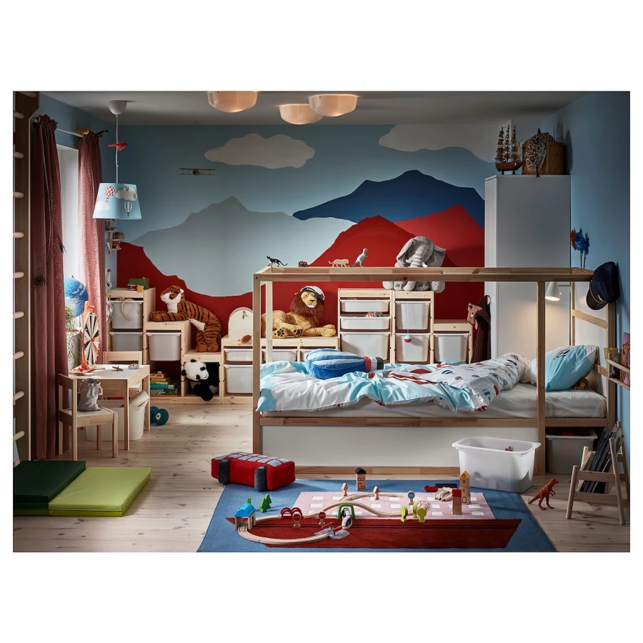 Кровать одноярусная - IKEA KURA/КЮРА ИКЕА, 90x200 см, белый/коричневый (изображение №7)