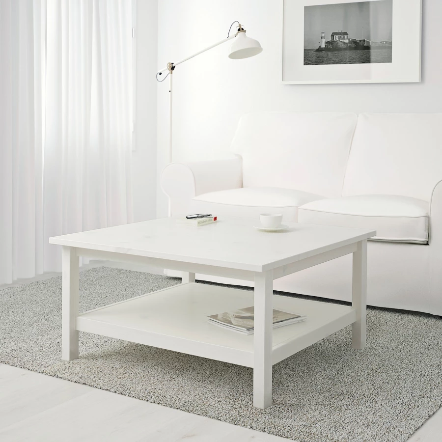 Журнальный стол - IKEA HEMNES/ИКЕА ХЕМНЭС, 90х90х46 см,  белый (изображение №2)