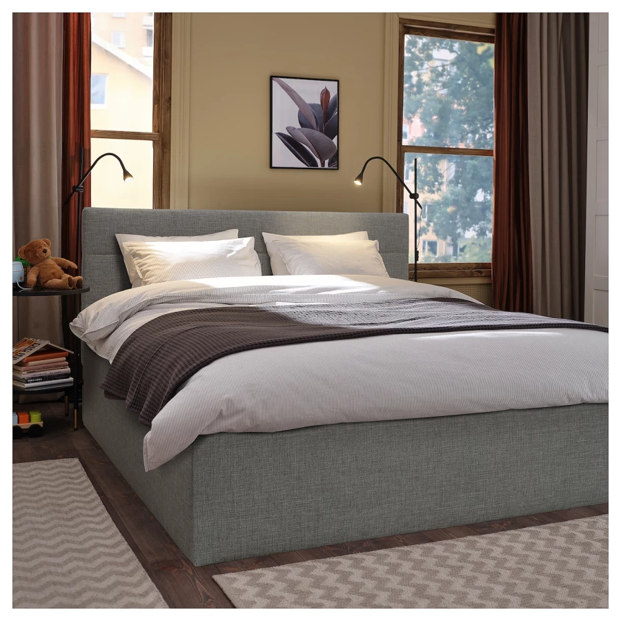 Основание двуспальной кровати - IKEA SKARVLO, 200х140 см, серый, СКАРВЛО ИКЕА (изображение №7)